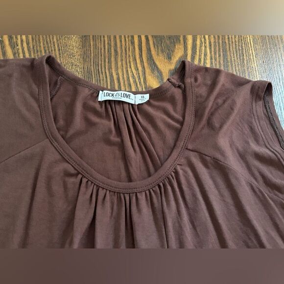 Lock & Love brown‎ Short sleeve Top XL rayon made in USA EUC - Picture 10 of 12